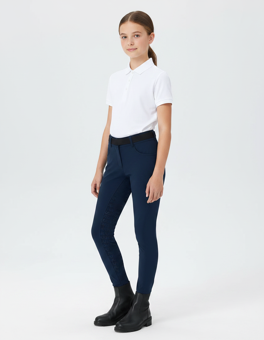 Pantalon Équitation Marine Enfant Ajusté Silicone - Polyester