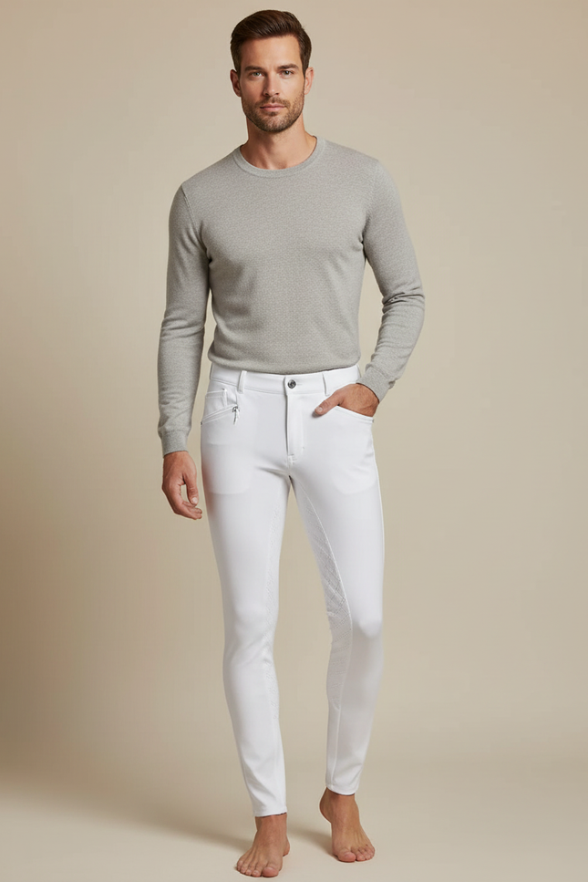 Pantalon Équitation Blanc Silicone Ajusté Homme Élastique - Polyester