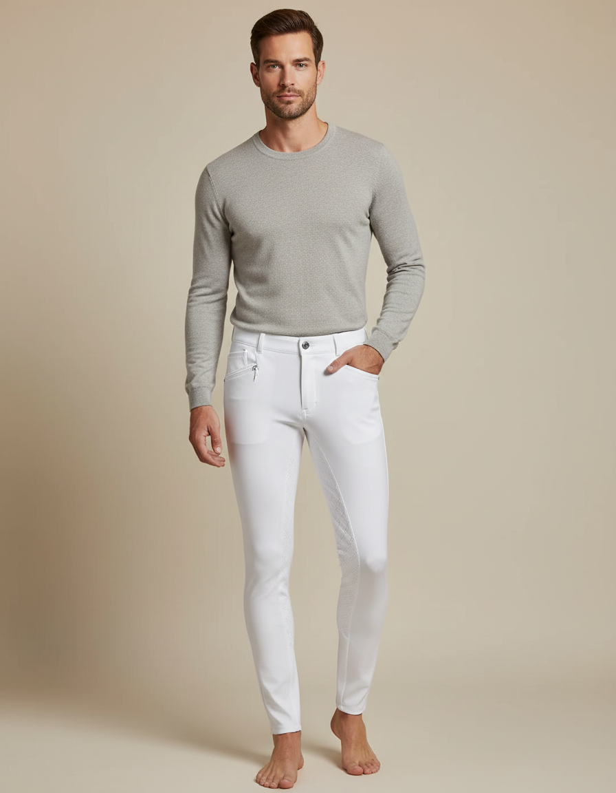 Pantalon Équitation Blanc Silicone Ajusté Homme Élastique - Polyester