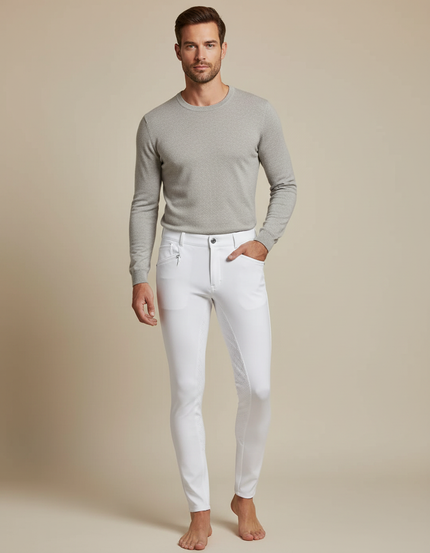 Pantalon Équitation Blanc Silicone Ajusté Homme Élastique - Polyester