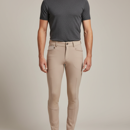 Pantalon Équitation Beige Homme Silicone Ajusté Respirant - Polyester