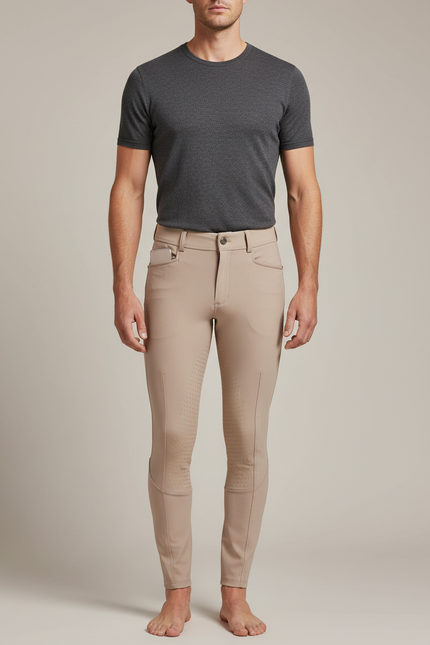 Pantalon Équitation Beige Homme Silicone Ajusté Respirant - Polyester