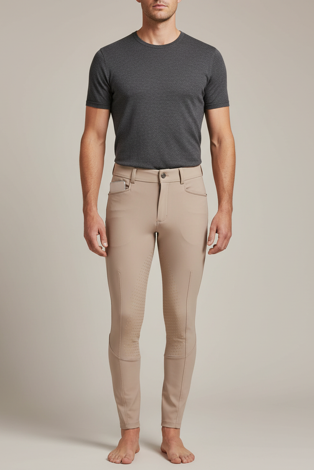 Pantalon Équitation Beige Homme Silicone Ajusté Respirant - Polyester