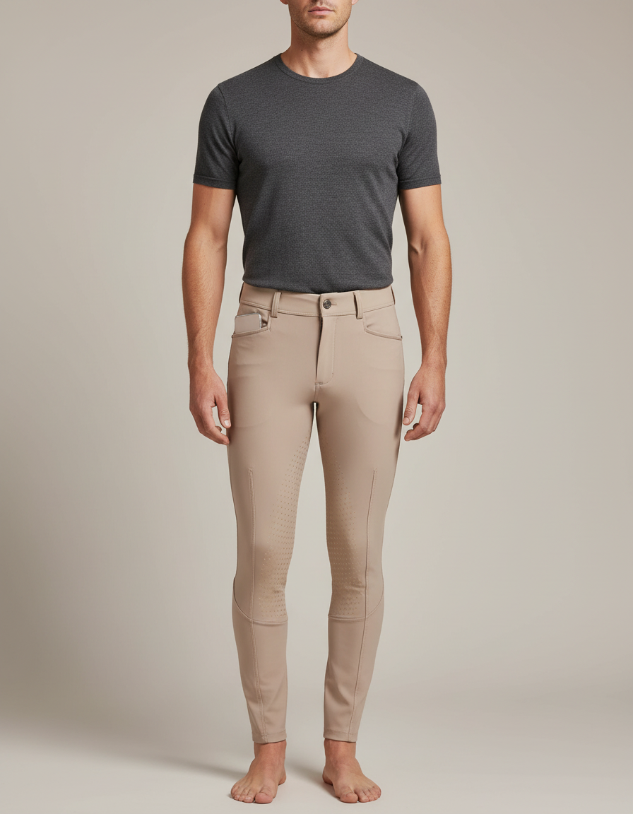 Pantalon Équitation Beige Homme Silicone Ajusté Respirant - Polyester