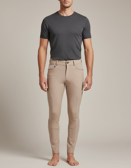 Pantalon Équitation Beige Homme Silicone Ajusté Respirant - Polyester