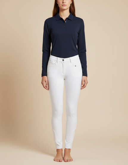 Pantalon Équitation Blanc Silicone Adhérent Femme Stretch - Polyester
