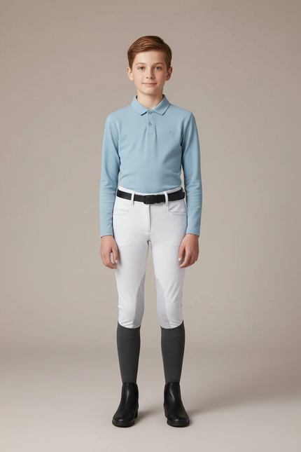 Pantalon Équitation Blanc Silicone Enfant Ajusté - Polyester