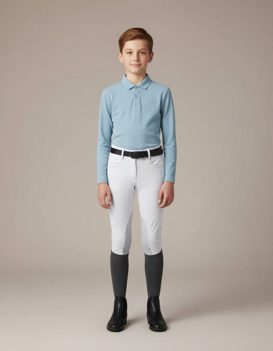 Pantalon Équitation Blanc Silicone Enfant Ajusté - Polyester