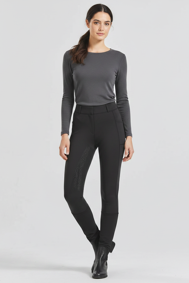 Pantalon Équitation Noir Femme Silicone Ajusté Respirant - Polyester