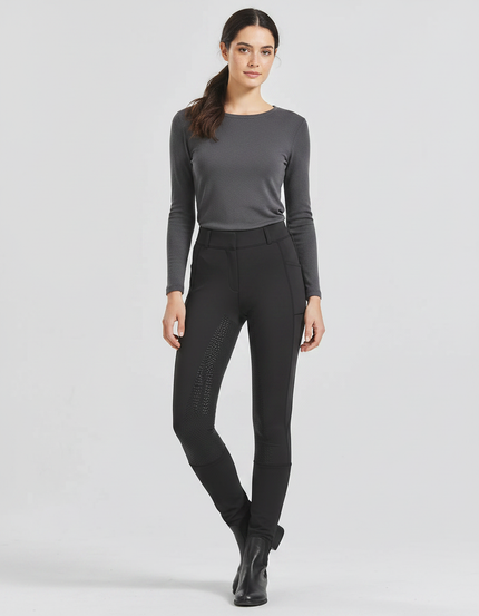 Pantalon Équitation Noir Femme Silicone Ajusté Respirant - Polyester
