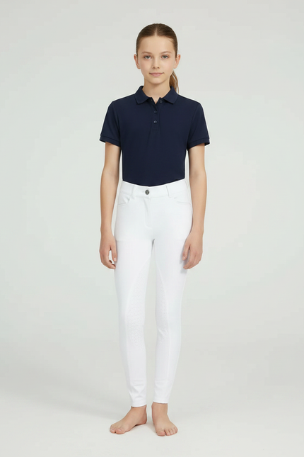 Pantalon Équitation Blanc Silicone Enfant Stretch Ajusté - Polyester