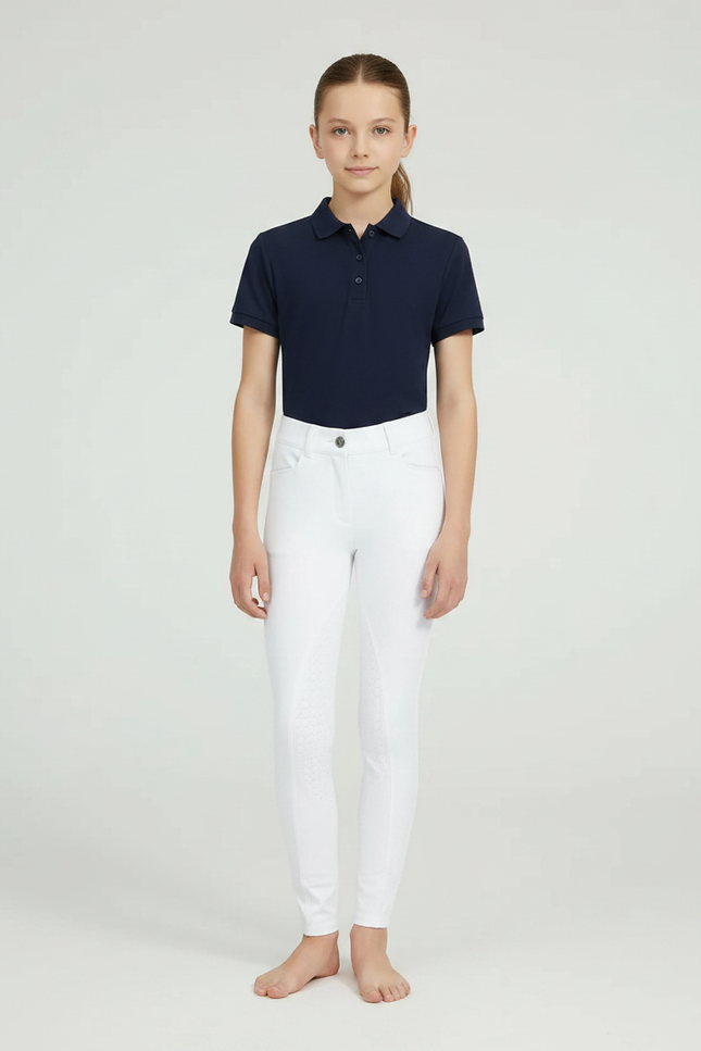 Pantalon Équitation Blanc Silicone Enfant Stretch Ajusté - Polyester