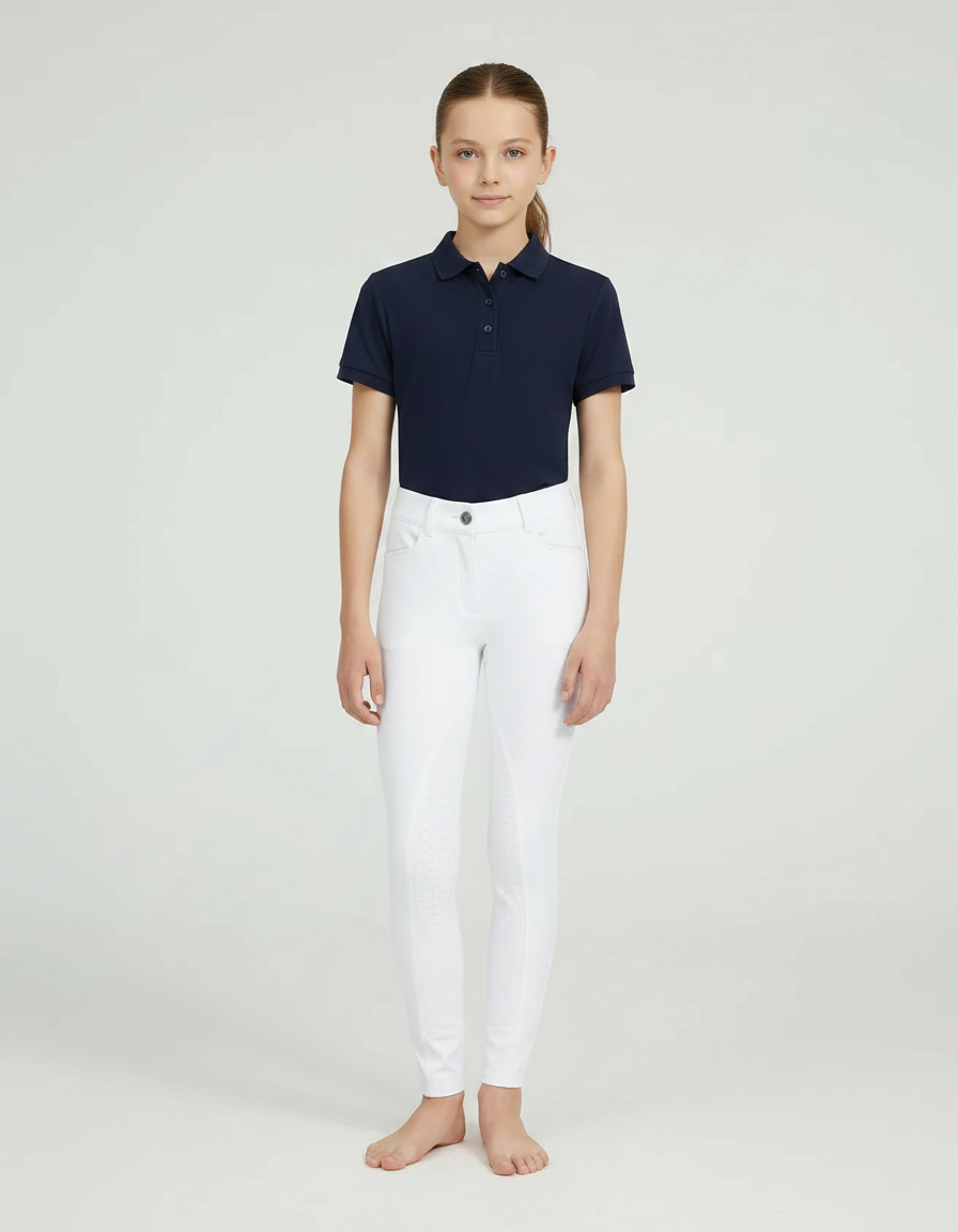 Pantalon Équitation Blanc Silicone Enfant Stretch Ajusté - Polyester