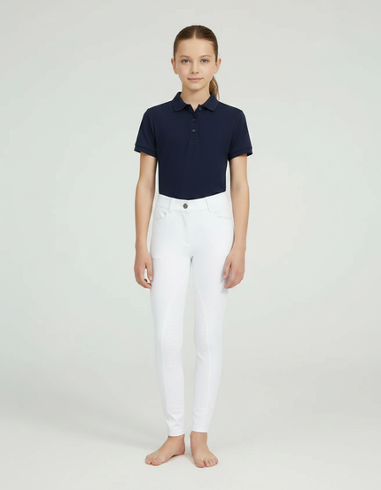 Pantalon Équitation Blanc Silicone Enfant Stretch Ajusté - Polyester