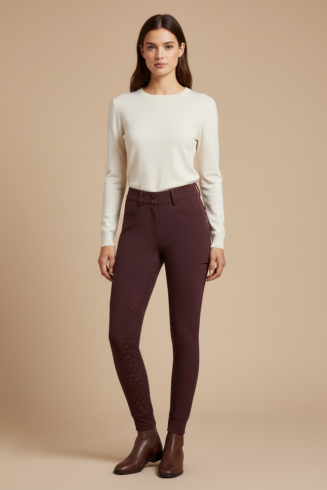 Pantalon Équitation Bordeaux Silicone Ajusté Stretch Femme - Polyester