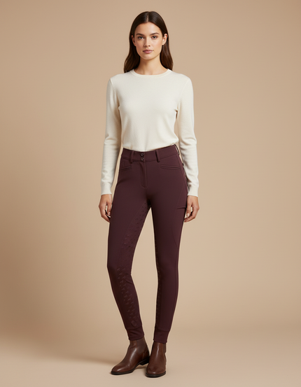 Pantalon Équitation Bordeaux Silicone Ajusté Stretch Femme - Polyester