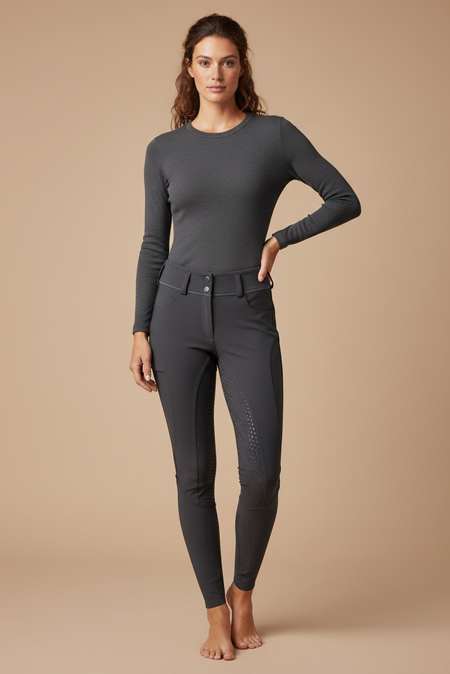 Pantalon Équitation Gris Femme Silicone Motif Ajusté - Polyester
