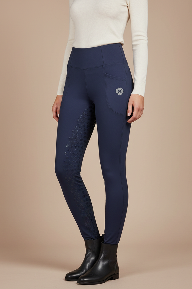 Pantalon Équitation Marine Femme Silicone Poches Latérales - Polyester
