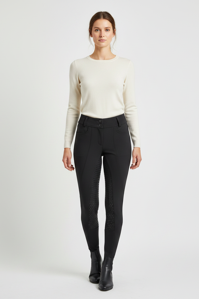 Pantalon Équitation Noir Femme, Silicone, Ajusté, Confortable - Polyester