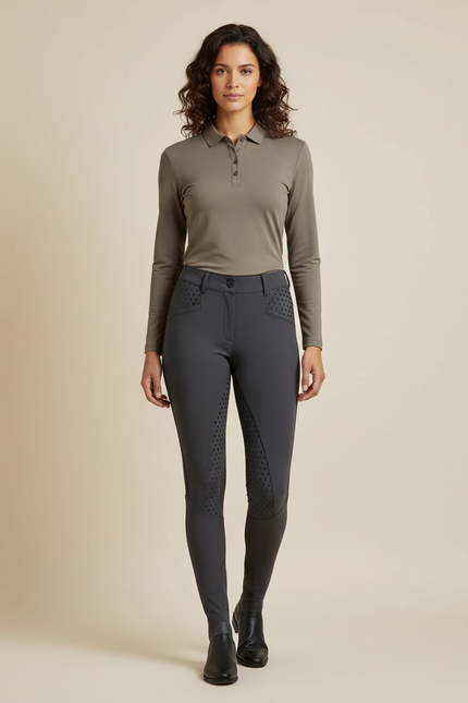 Pantalon Équitation Gris Femme Silicone Ajusté Élégant - Polyester