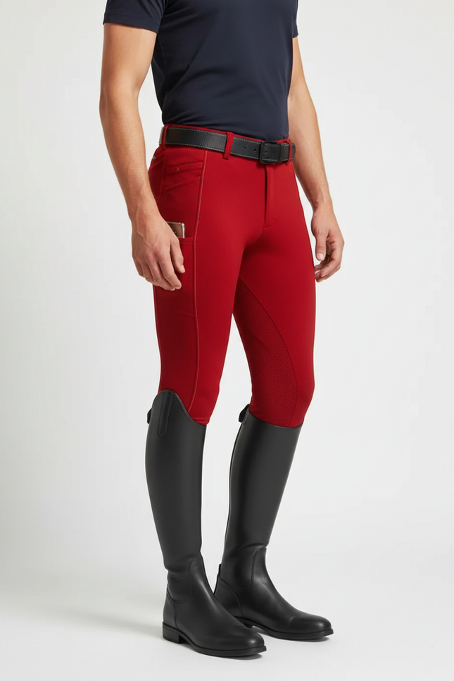 Pantalon Équitation Rouge Homme Slim Élastique Poche Téléphone - Polyester