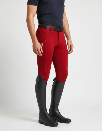 Pantalon Équitation Rouge Homme Slim Élastique Poche Téléphone - Polyester