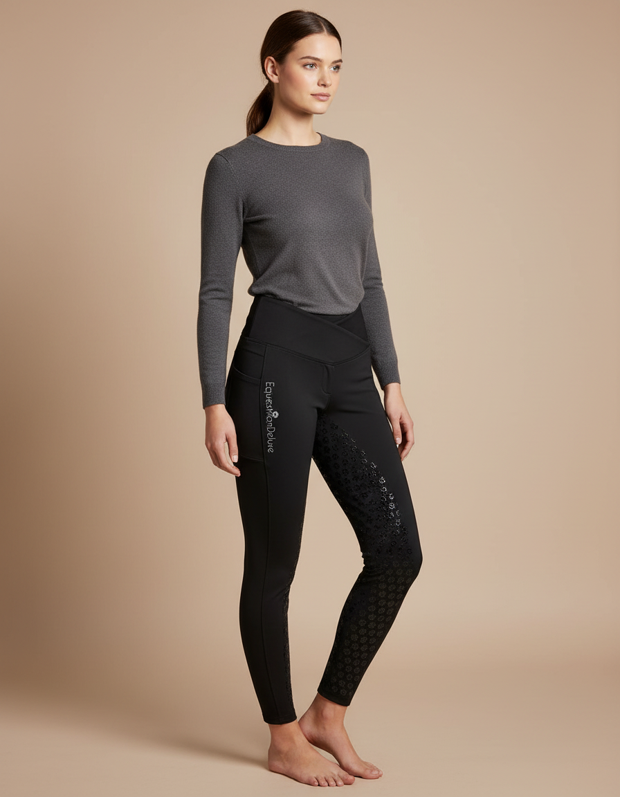 Pantalon Équitation Noir Femme Silicone Confortable Moderne - Polyester