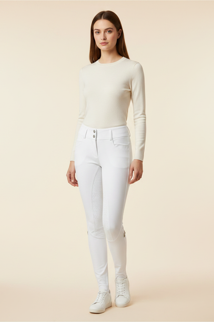 Pantalon Équitation Blanc Silicone Femme Ajusté Élégant - Polyester