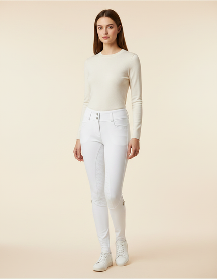 Pantalon Équitation Blanc Silicone Femme Ajusté Élégant - Polyester