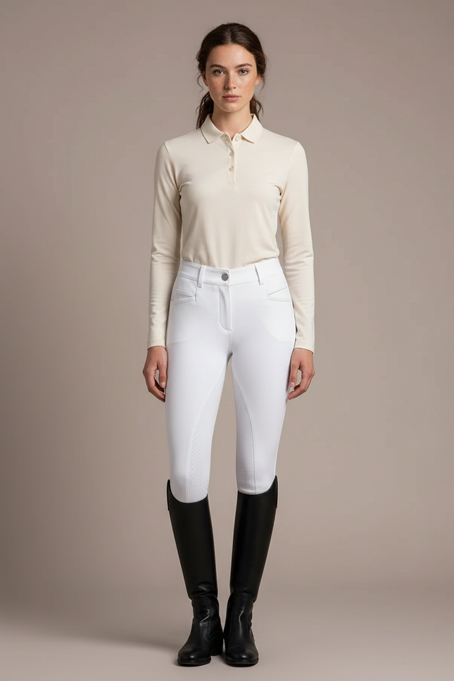 Pantalon Équitation Blanc Femme Adhérent Silicone Élégant - Polyester