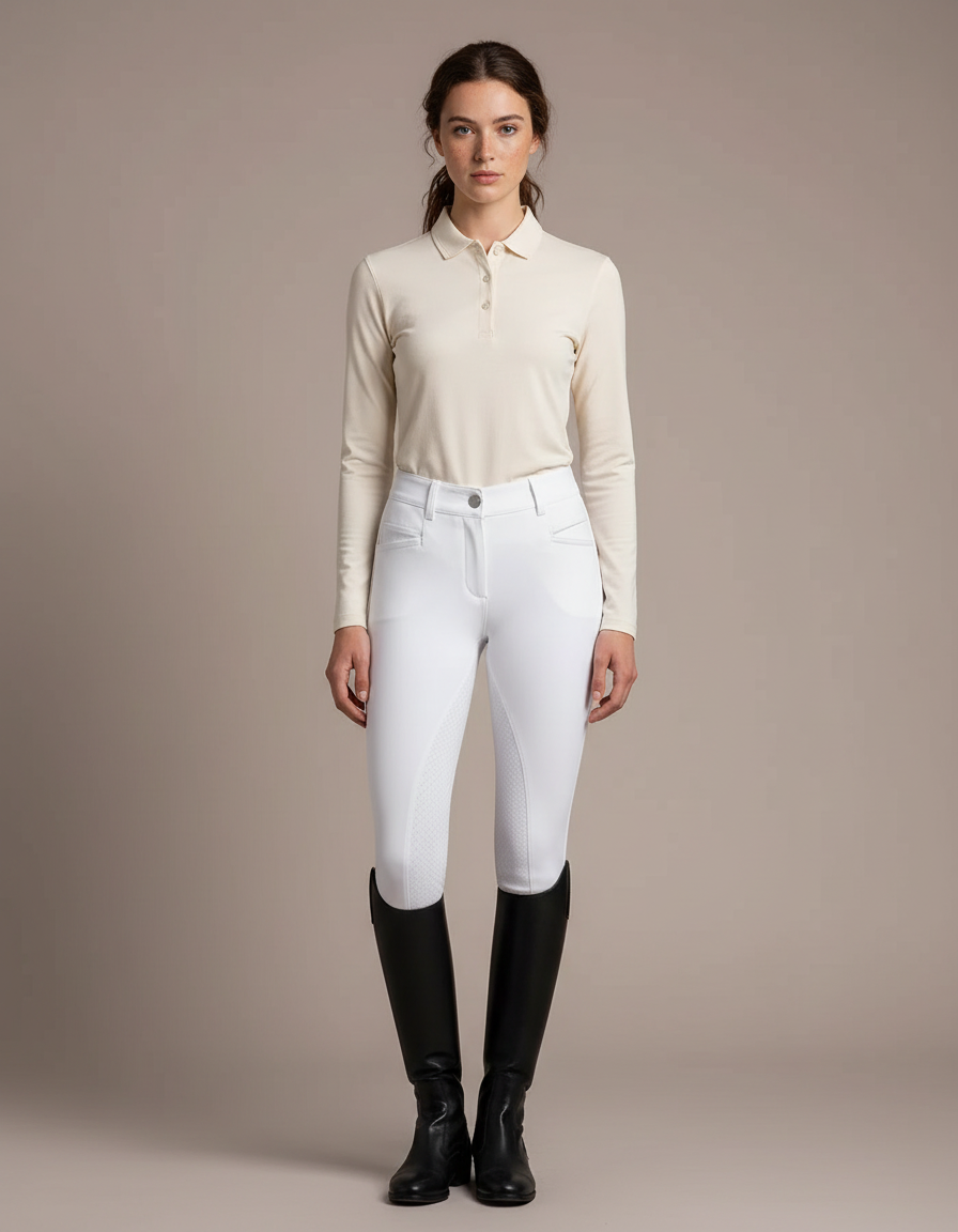 Pantalon Équitation Blanc Femme Adhérent Silicone Élégant - Polyester
