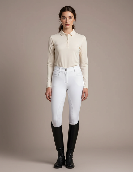 Pantalon Équitation Blanc Femme Adhérent Silicone Élégant - Polyester