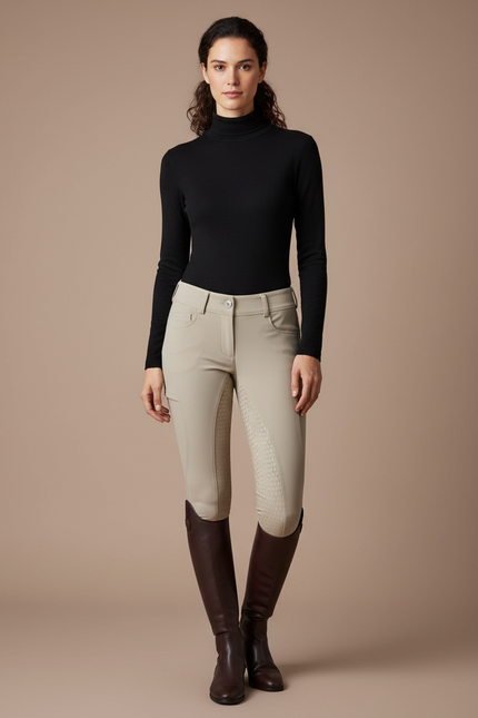 Pantalon Équitation Beige Femme Silicone Grip Confortable - Polyester