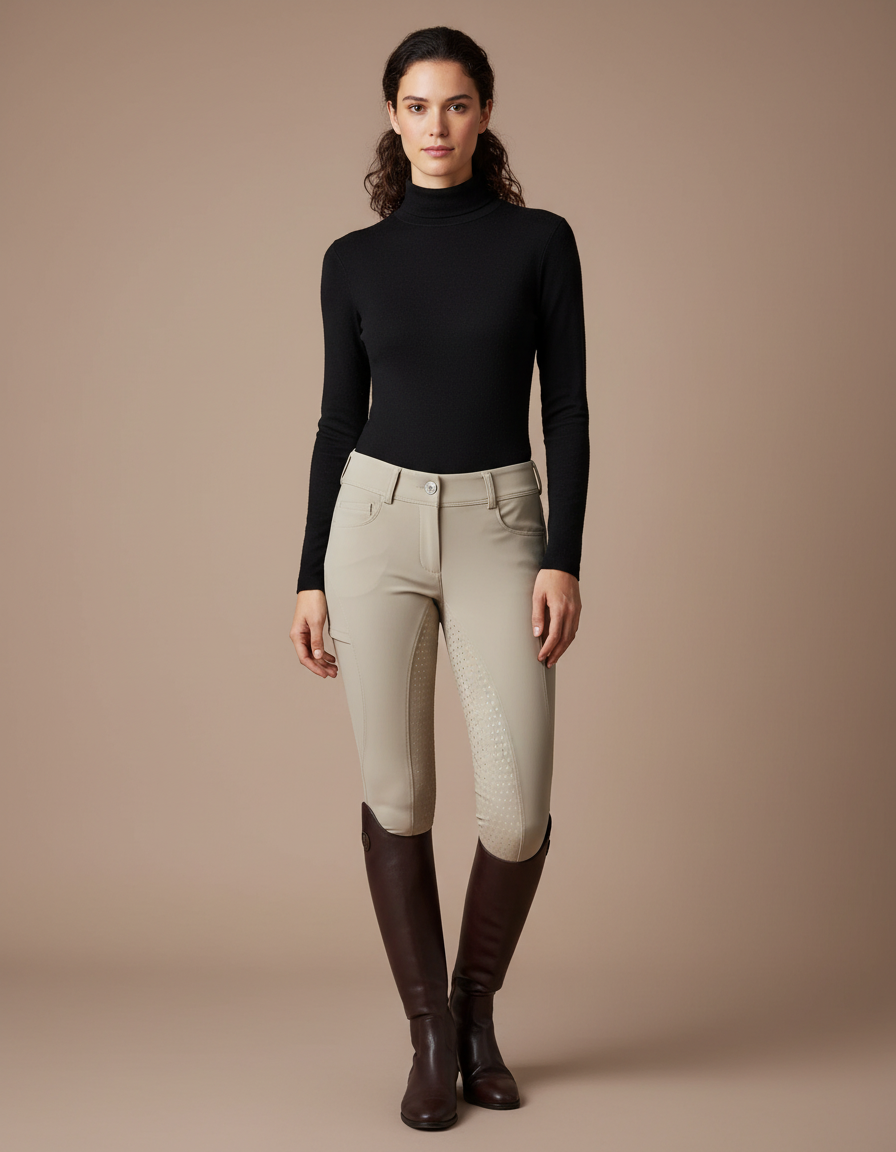 Pantalon Équitation Beige Femme Silicone Grip Confortable - Polyester
