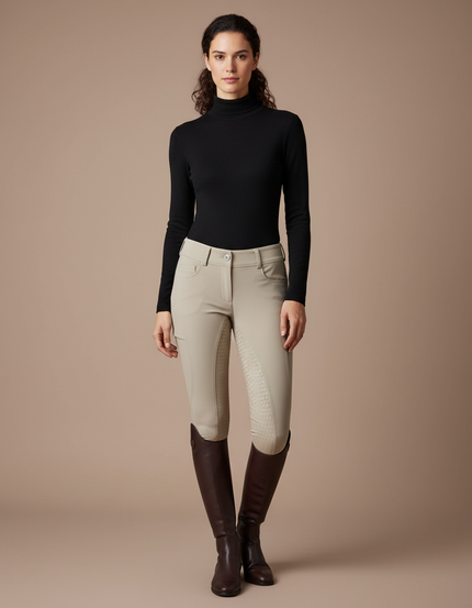 Pantalon Équitation Beige Femme Silicone Grip Confortable - Polyester