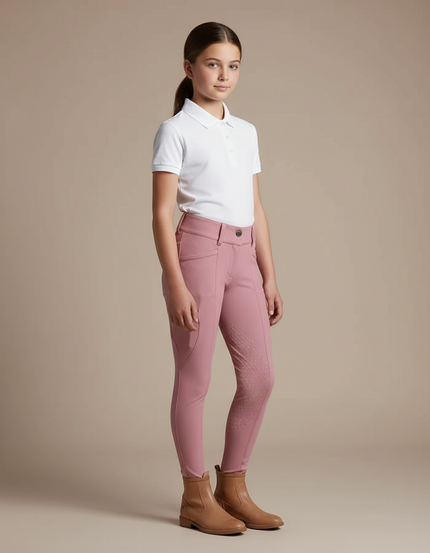 Pantalon Équitation Rose Fille Silicone Coupe Ajustée - Polyester