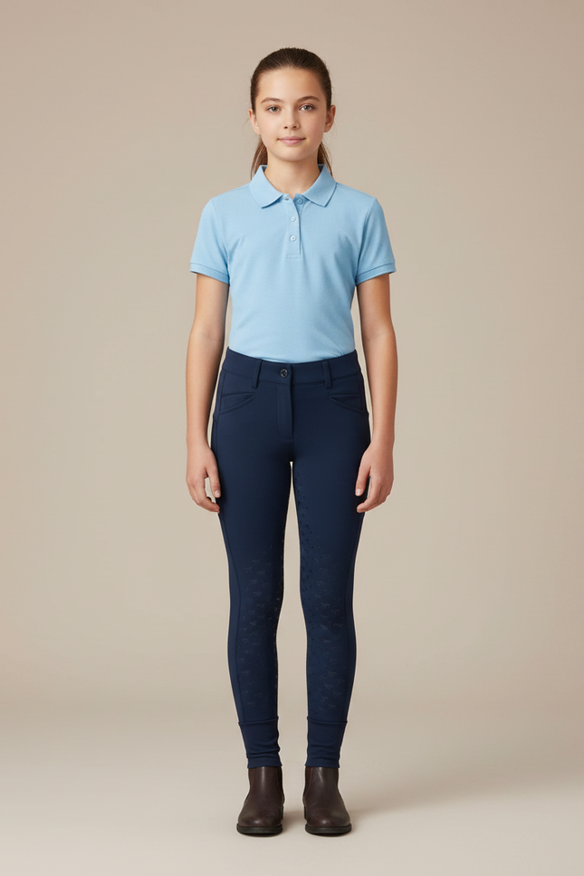 Pantalon Équitation Marine Enfant Ajusté Silicone Élégant - Polyester