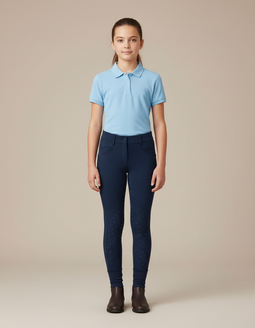 Pantalon Équitation Marine Enfant Ajusté Silicone Élégant - Polyester