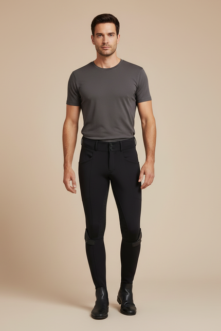 Pantalon Équitation Noir Homme Adhérent Ajusté Silicone - Polyester