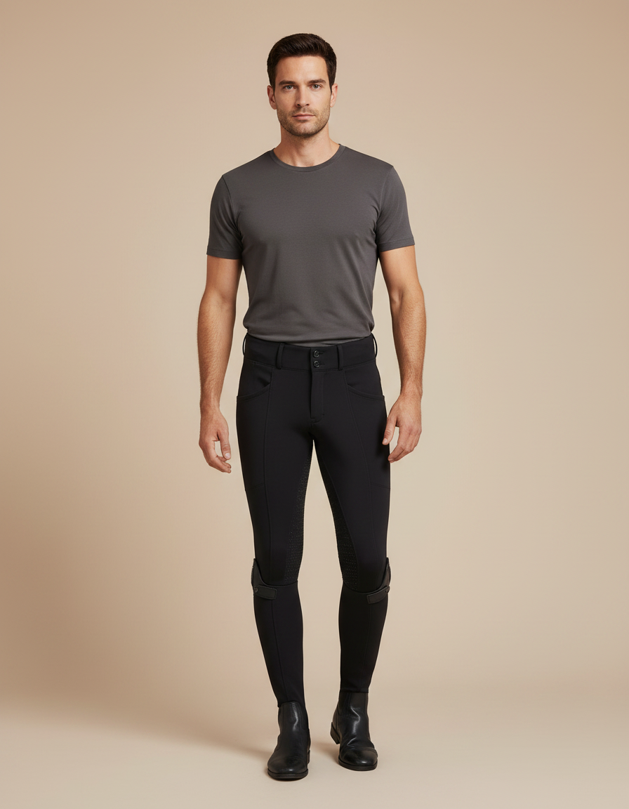 Pantalon Équitation Noir Homme Adhérent Ajusté Silicone - Polyester