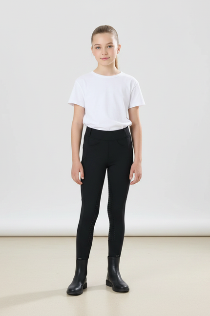 Pantalon Équitation Noir Enfant Silicone Stretch - Polyester