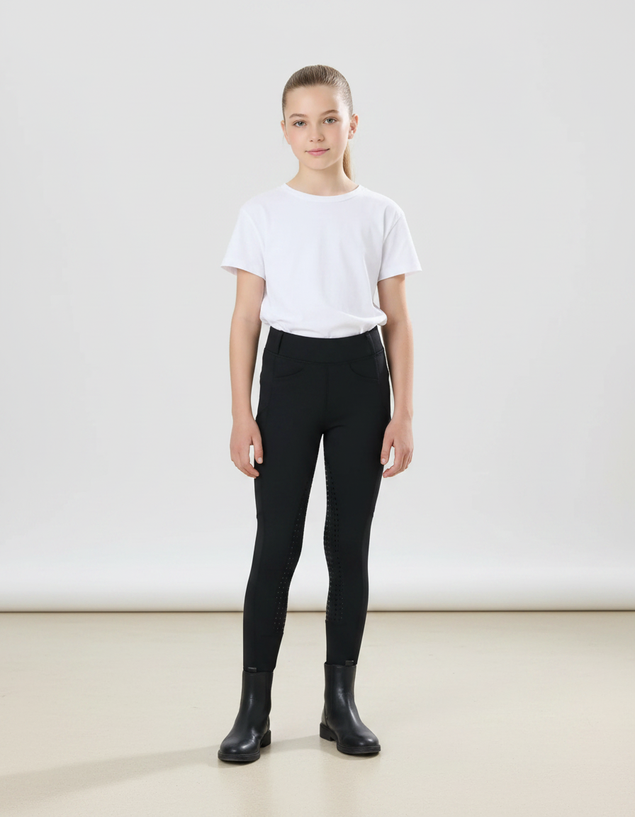 Pantalon Équitation Noir Enfant Silicone Stretch - Polyester