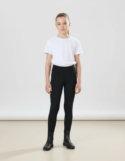 Pantalon Équitation Noir Enfant Silicone Stretch - Polyester