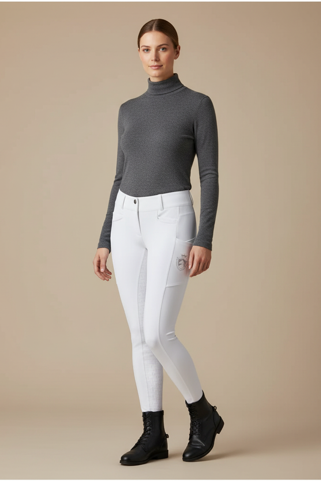 Pantalon Équitation Blanc Silicone Adhérent Poches Femme - Polyester