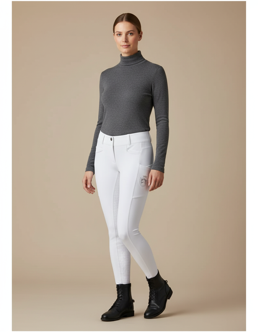 Pantalon Équitation Blanc Silicone Adhérent Poches Femme - Polyester