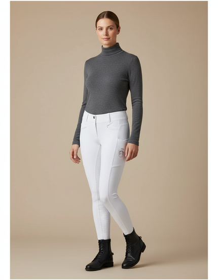 Pantalon Équitation Blanc Silicone Adhérent Poches Femme - Polyester