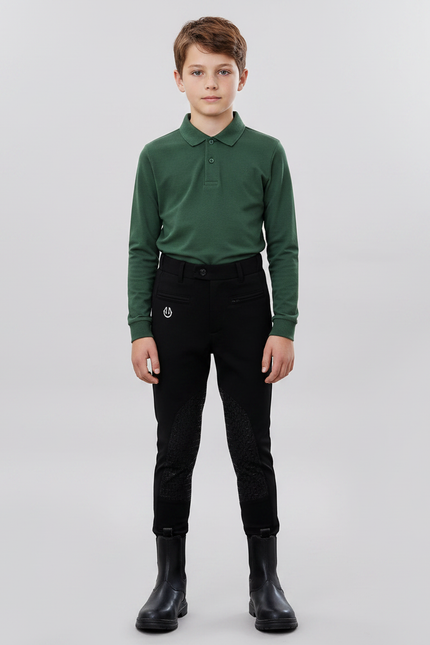 Pantalon Équitation Noir Garçon Silicone Ajusté Confortable - Polyester