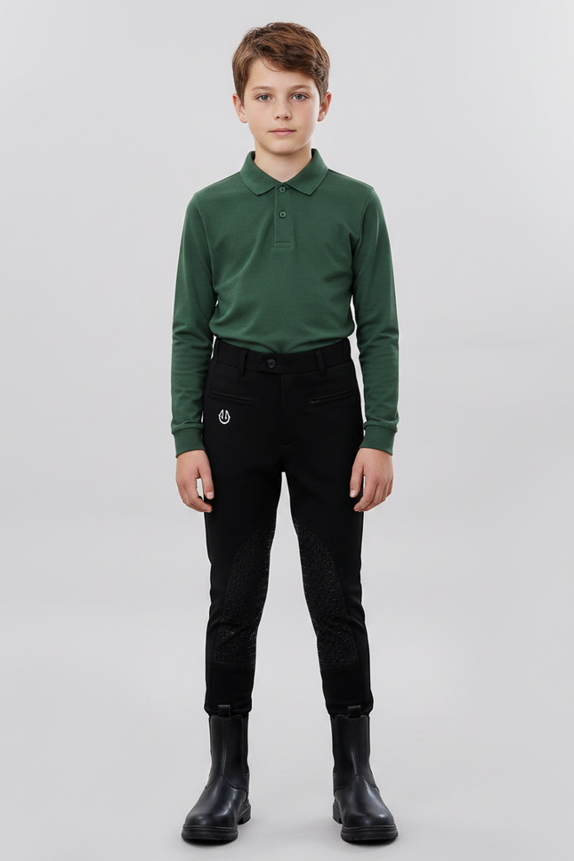 Pantalon Équitation Noir Garçon Silicone Ajusté Confortable - Polyester