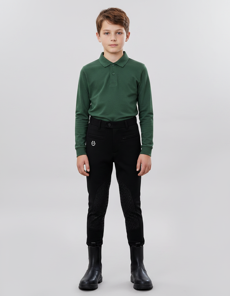 Pantalon Équitation Noir Garçon Silicone Ajusté Confortable - Polyester