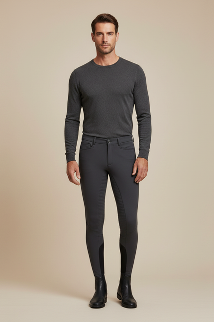 Pantalon Équitation Gris Homme Silicone Ajusté Stretch - Polyester